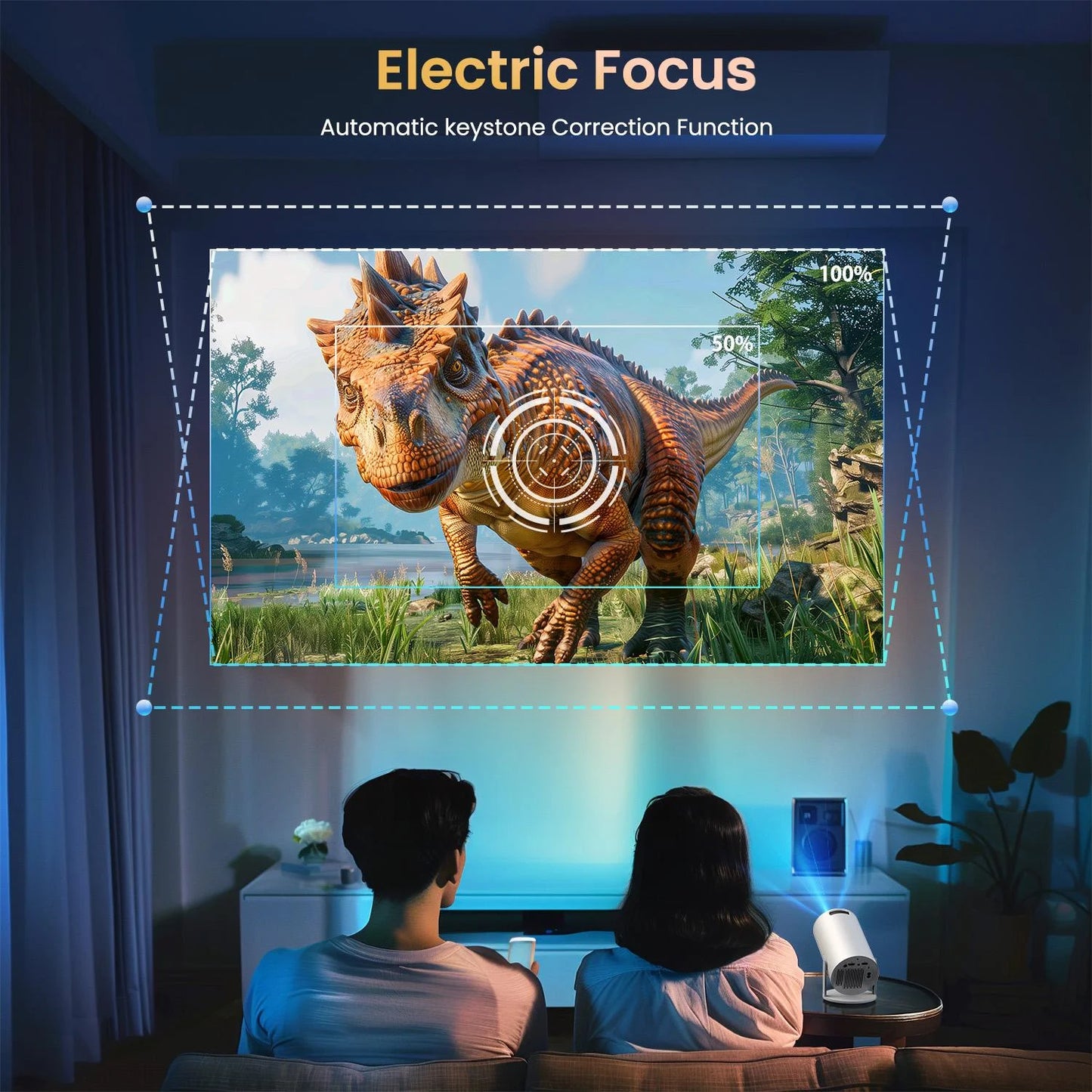 Transform Your Viewing Experience with the Electric Focus Mini Projector – WiFi & Bluetooth Enabled, 210° Rotating Design for Ultimate Portability