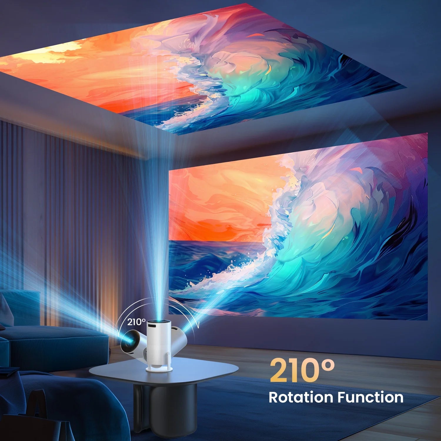 Transform Your Viewing Experience with the Electric Focus Mini Projector – WiFi & Bluetooth Enabled, 210° Rotating Design for Ultimate Portability