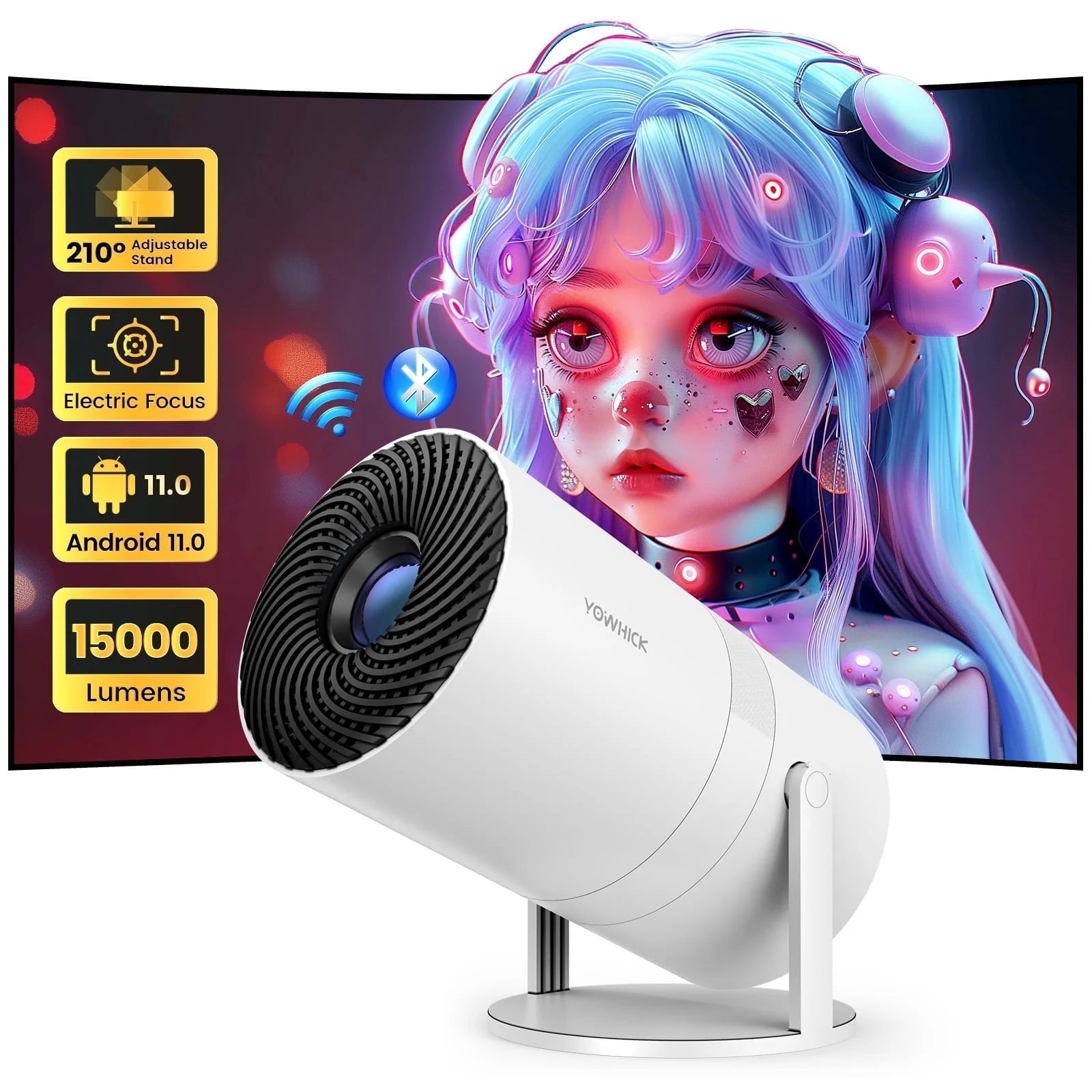 Transform Your Viewing Experience with the Electric Focus Mini Projector – WiFi & Bluetooth Enabled, 210° Rotating Design for Ultimate Portability